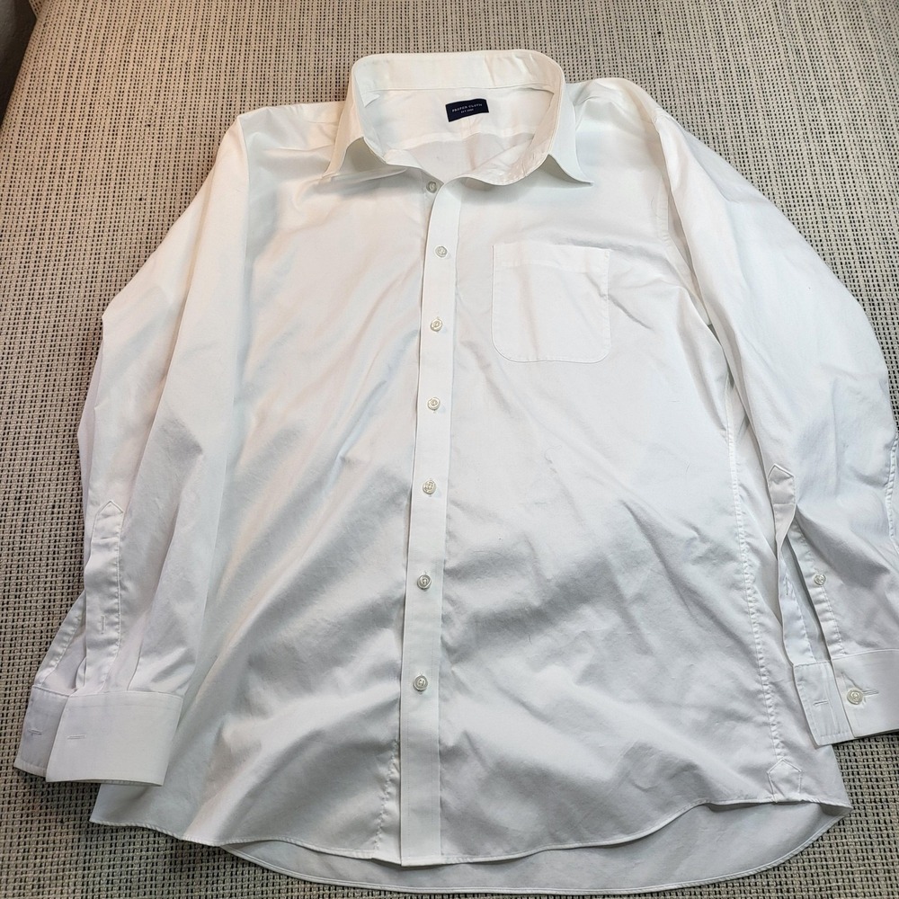 Proper Cloth Dress Shirt Mens XL White Solid Spread Collar Long Sleeve Business‎